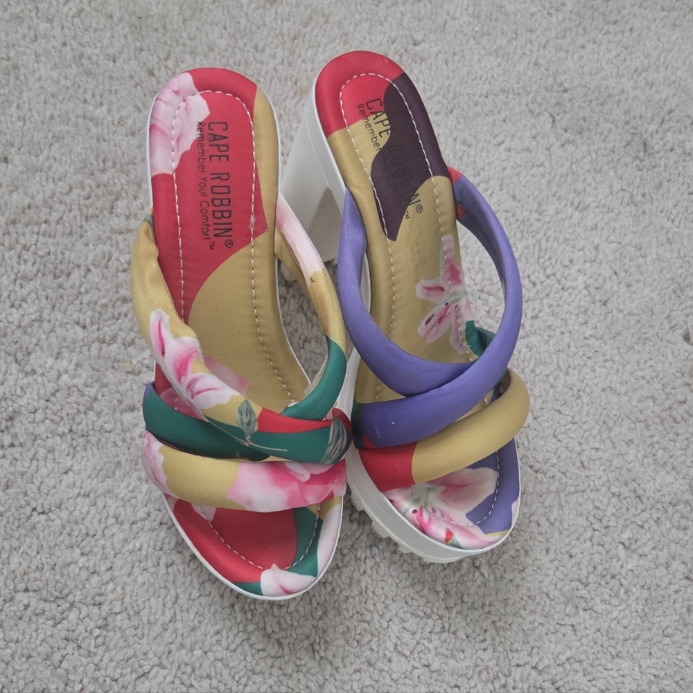 Cape Robbin Multicolor Floral Twist-Strap Platform Sandals